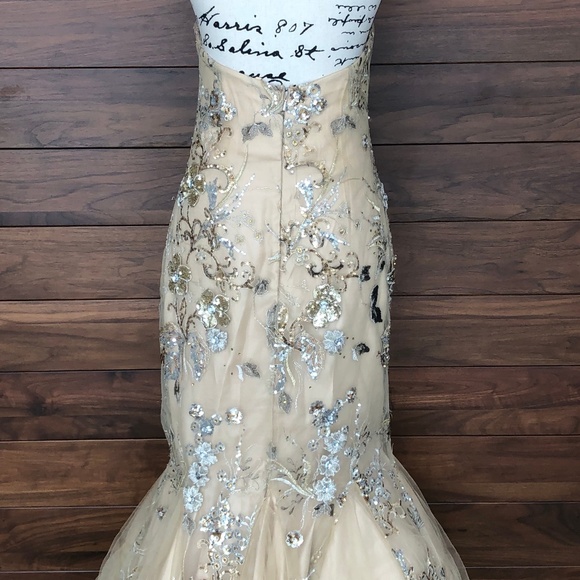 Floor length Mermaid Gold Silver Beaded Gown - Picture 2 of 9